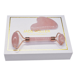 Hot Selling Pink Gua Sha Set Natural Anti Aging Jade Roller Wholesale Natural Face Rose Quartz Jade Roller Guasha Set