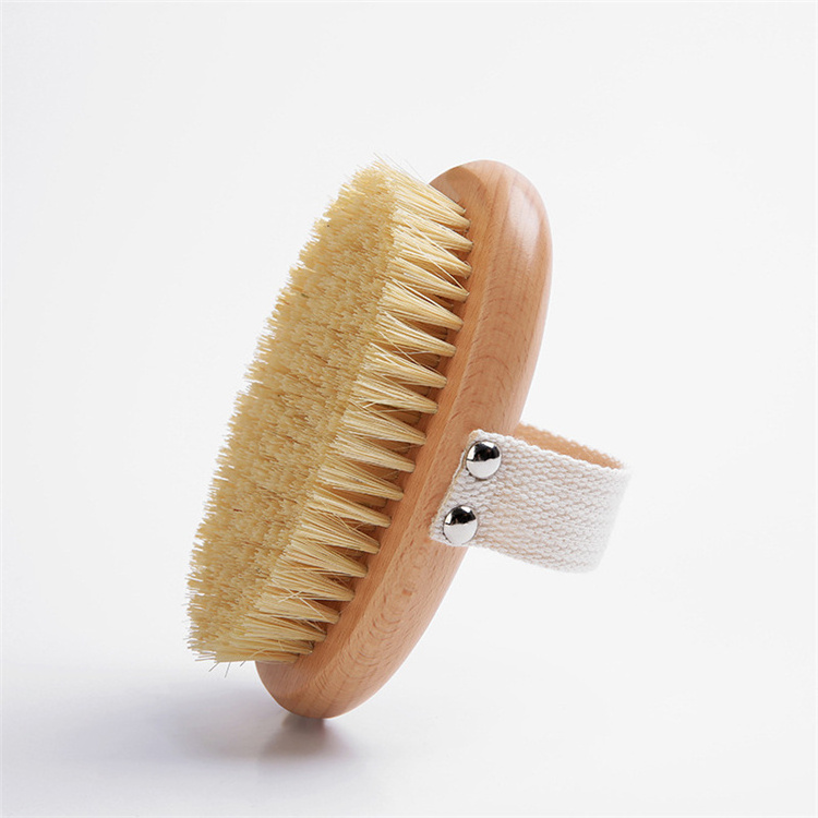 wholesale OEM Logo 100% natural vegan sisal bristle exfoliating brush bamboo wooden handle shower dry body skin bath brush