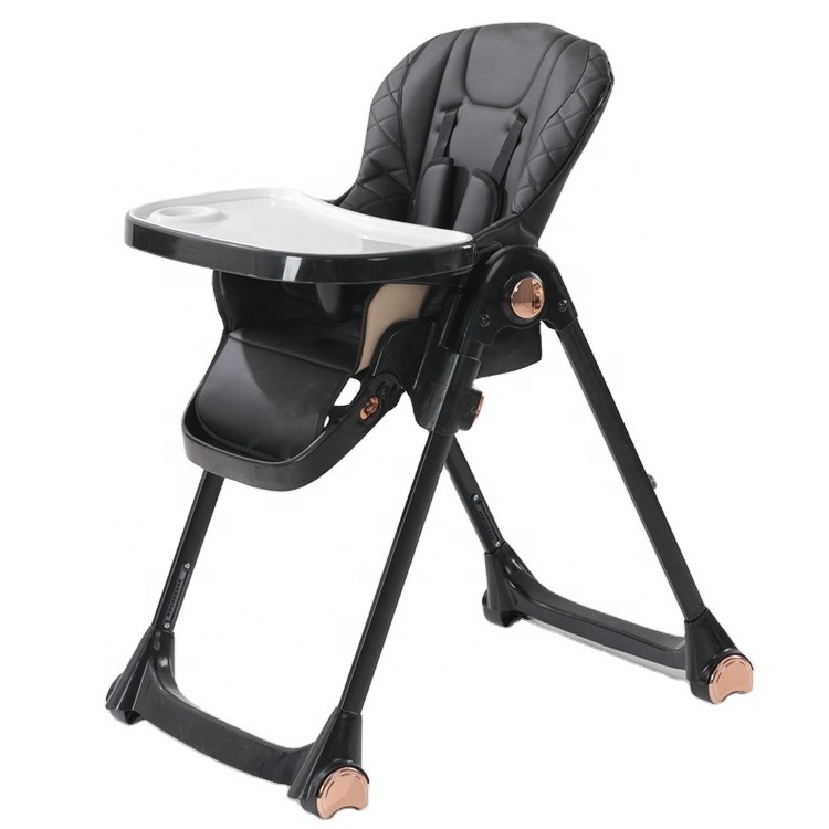 Adjustable Baby Feeding Folding PU Seat Cover Baby High Chair For kids and baby