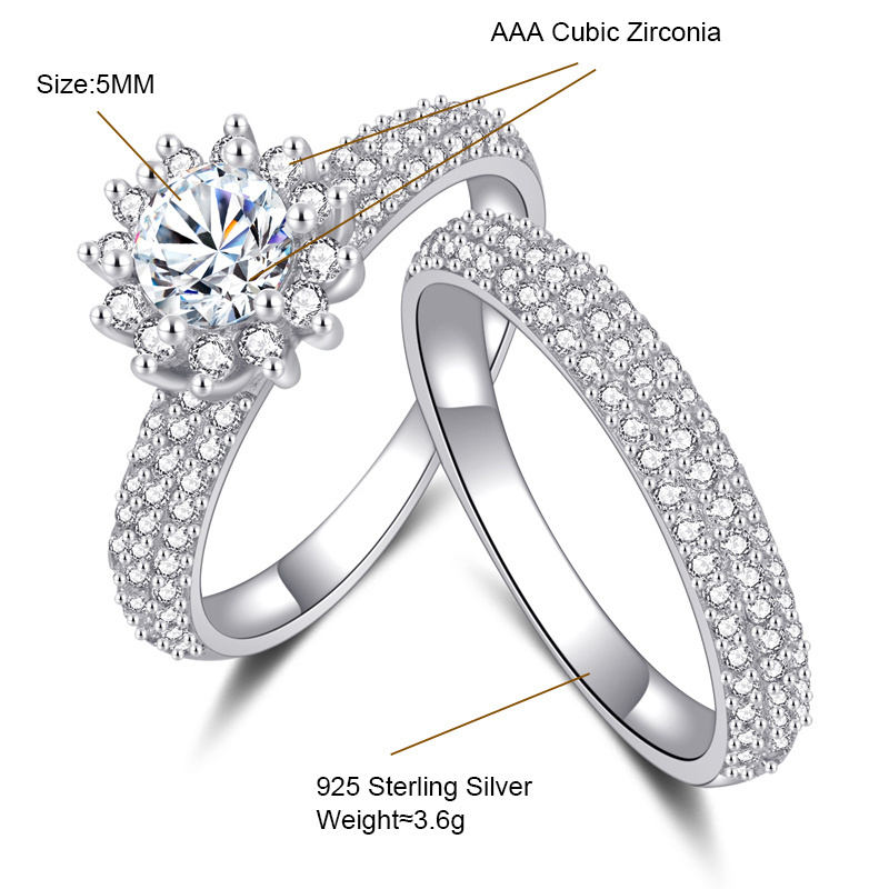 custom 925 sterling sliver ring diamond ring women's classic zircon wedding ring