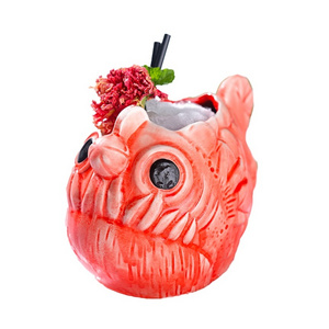 Wholesale 710ml bar home use creative pink fish tiki mug ceramic piranha mug