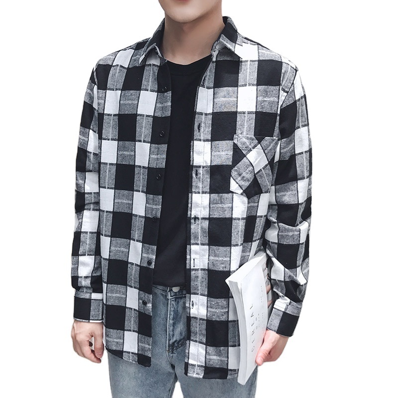 100% cotton check winter flannel shirt mens casual flannel plaid shirt for men