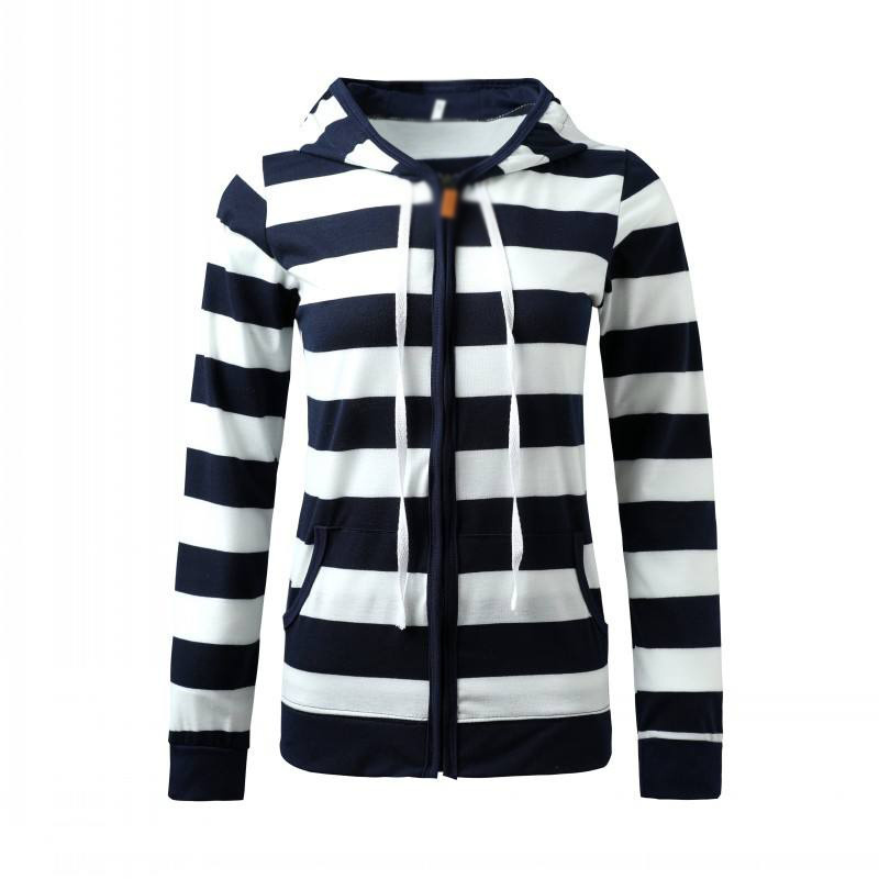 Factory direct sales zip up hoodie fashion black and white stripe custom casual hoodies unisex