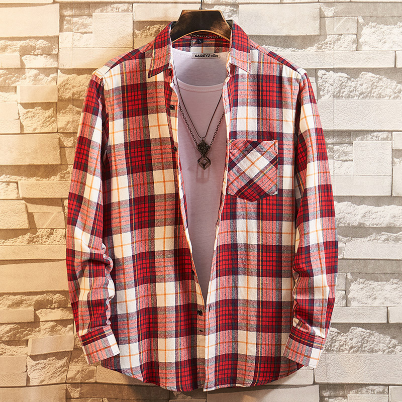 100% cotton check winter flannel shirt mens casual flannel plaid shirt for men