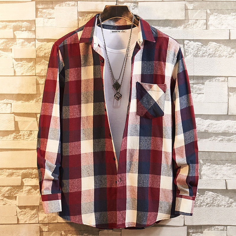 100% cotton check winter flannel shirt mens casual flannel plaid shirt for men