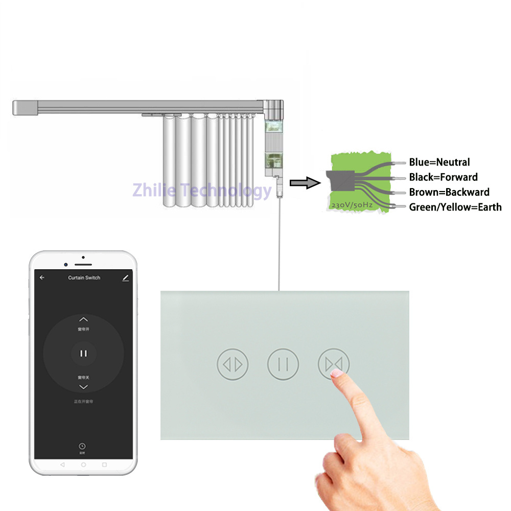 Tuya Smart Life App Remote Control Curtain Switch Touch Sensitive WiFi Rolling Shutter Switch