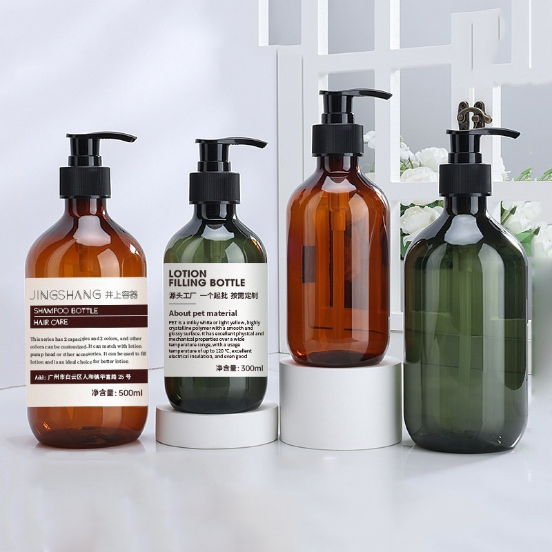 Wholesale 100ml 200ml 300ml 500ml Environment-friendly PET amber shampoo shower gel bottle skin care plastic packaging