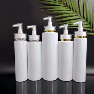 Shiny White Transparent Luxury 300ml 500ml Round Empty Conditioner Shower Gel Plastic Packaging gold airless shampoo pump bottle