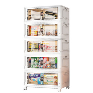 Sesame Stackable Foldable Storage Cabinet With Wheels Household Multifunctional Multi-layer Storage Box