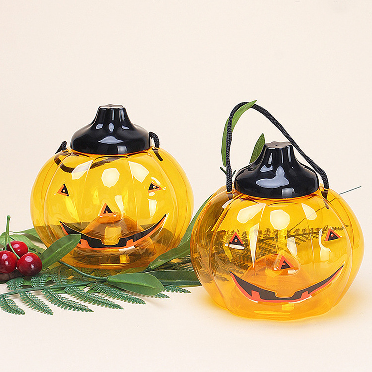 Sesame Halloween Decoration Cartoon Pumpkin Shape Candy Can Plastic Mini Candy Jars With Lids For Halloween