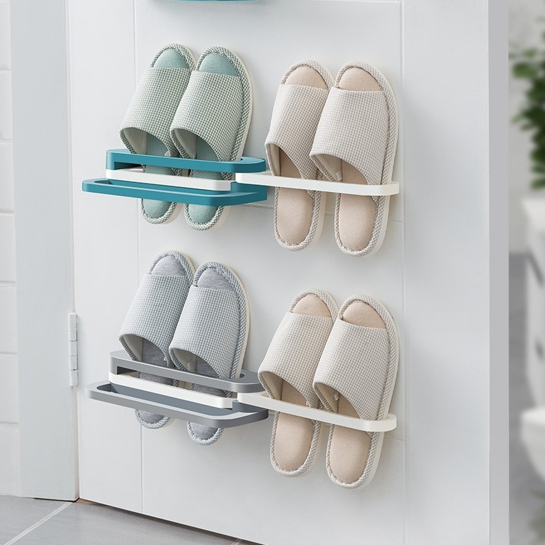 Sesame Plastic Wall Mounted Hole-Free Foldable Slipper Rack Shelving Units For Towel Storage Rack Bathroom Over Door Towel Rack