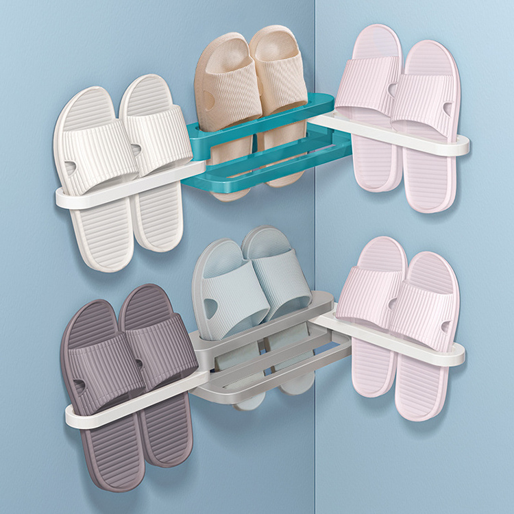 Sesame Plastic Wall Mounted Hole-Free Foldable Slipper Rack Shelving Units For Towel Storage Rack Bathroom Over Door Towel Rack