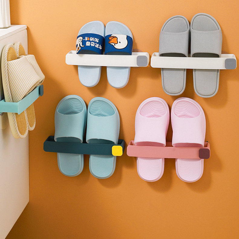 Sesame Wall Mounted Shoe Organizer Rack With Hooks For Bathroom & Kitchen Household Towel Racks Slippers Rack