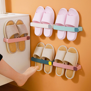 Sesame Wall Mounted Plastic Slippers Rack With Hooks Bathroom Multifunction Adhesive Towel Shelf