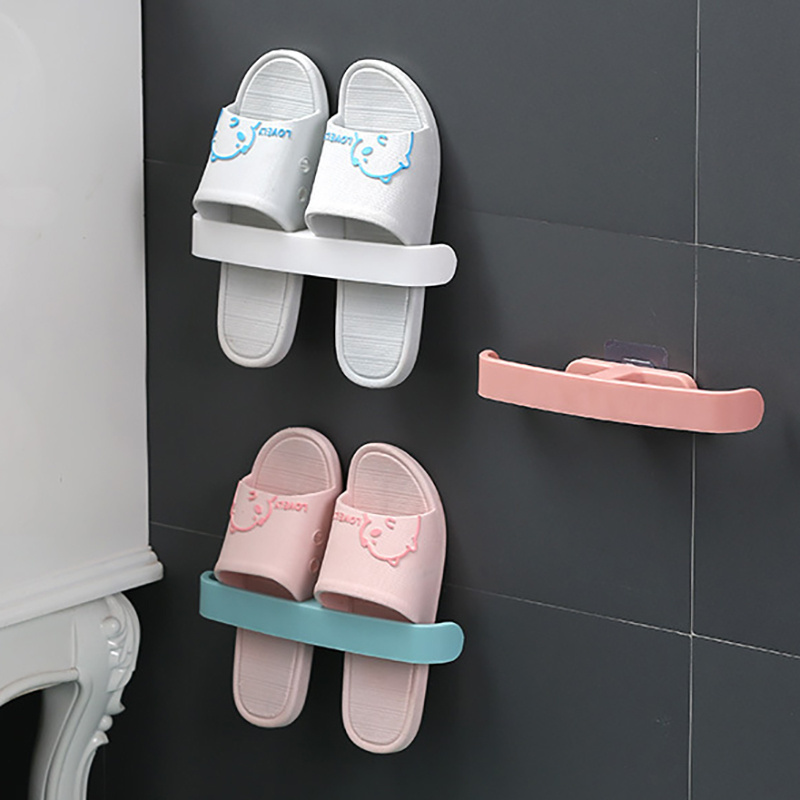 Sesame Cheap Factory Price Wall Mounted Self Adhesive Plastic Slippers Rack Shoes Storage Holder