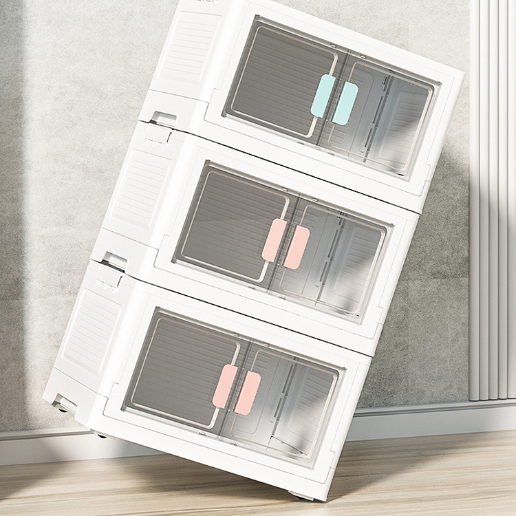 Sesame Large Plastic Side Opening Door Wardrobe Multifunctional Plastic Capacity Folding Storage Box