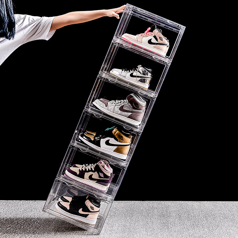 Sesame Transparent Box Plastic Sneaker Boxes Side Open Acrylic Shoe Box Foldable Shoes Organizer