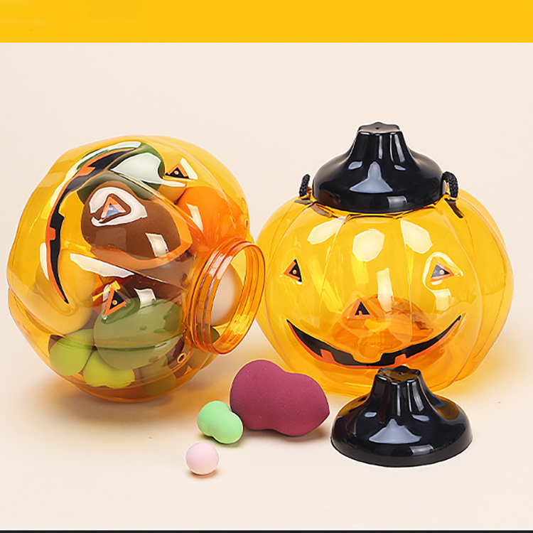 Sesame Halloween Decoration Cartoon Pumpkin Shape Candy Can Plastic Mini Candy Jars With Lids For Halloween