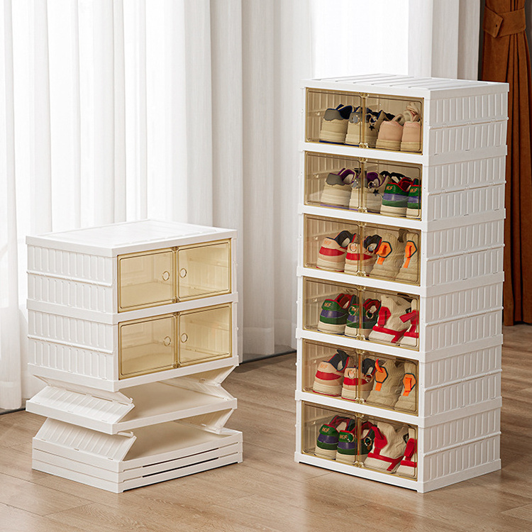 Sesame Stackable Clear Storage Shoe Sneaker Box White Portable Plastic Shoe Rack Organizer Cabinet