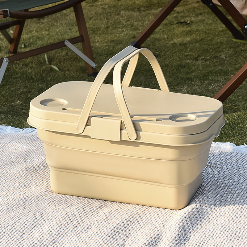 Sesame Portable Storage Basket For Outdoor Travel Plastic Foldable Picnic Basket Multiple Function Food Container Box