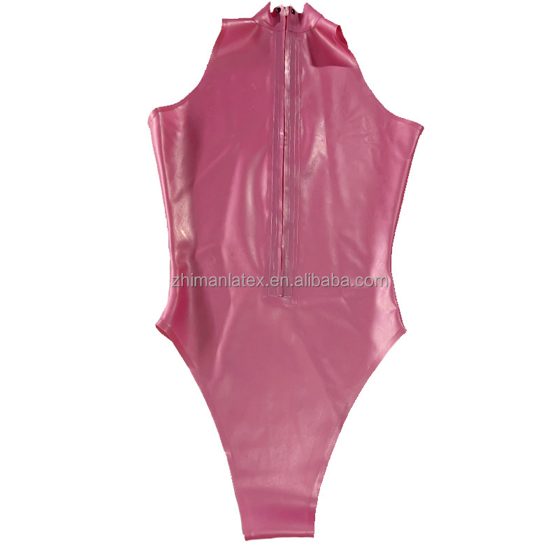 Latex Zentai Catsuits Pink Latex Rubber Fetish Sexy Women Transparent Latex Swim suit