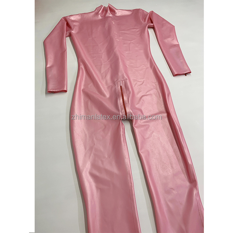 Pink Latex Catsuit Bodysuit Zentai Rubber Unisex Suit Gummi With Zipper Sexy Fetish