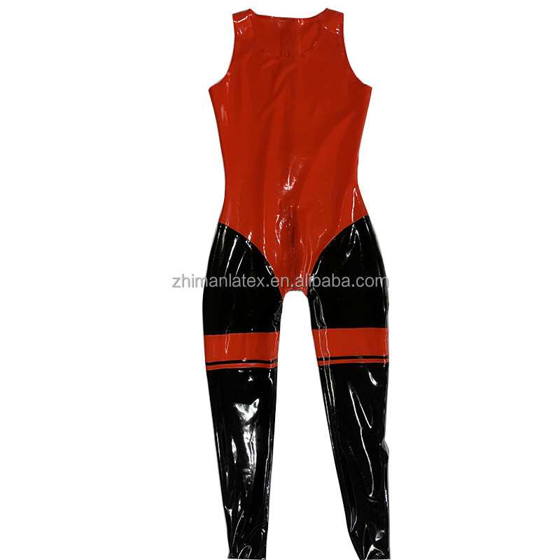 Latex Catsuit Adult Vest Bodysuit Catsuit Zentai Zipper Crotch Sexy Gloss High Stretch Rubberized Red Black