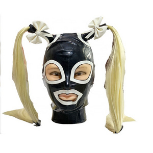 Hot Latex realistic Cosplay Cockscomb Hood Mask Rubber Fetish Customized  size OEM ODM headwear Latex doll face Cheap Price