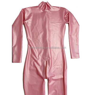 Pink Latex Catsuit Bodysuit Zentai Rubber Unisex Suit Gummi With Zipper Sexy Fetish