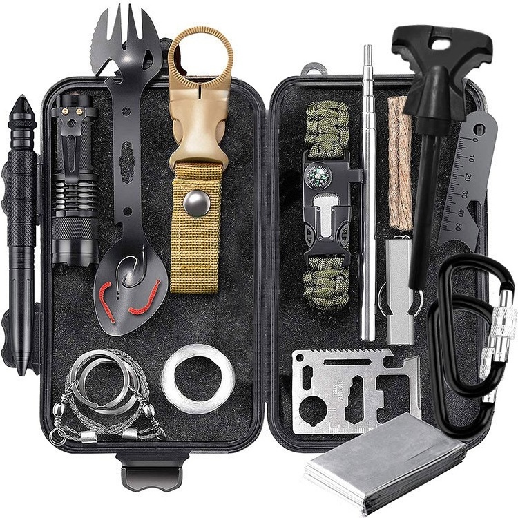 Wholesale Emergency Best Survival Kit multifunctional Survival Gear Kit with Hatchet Spork and flashlight