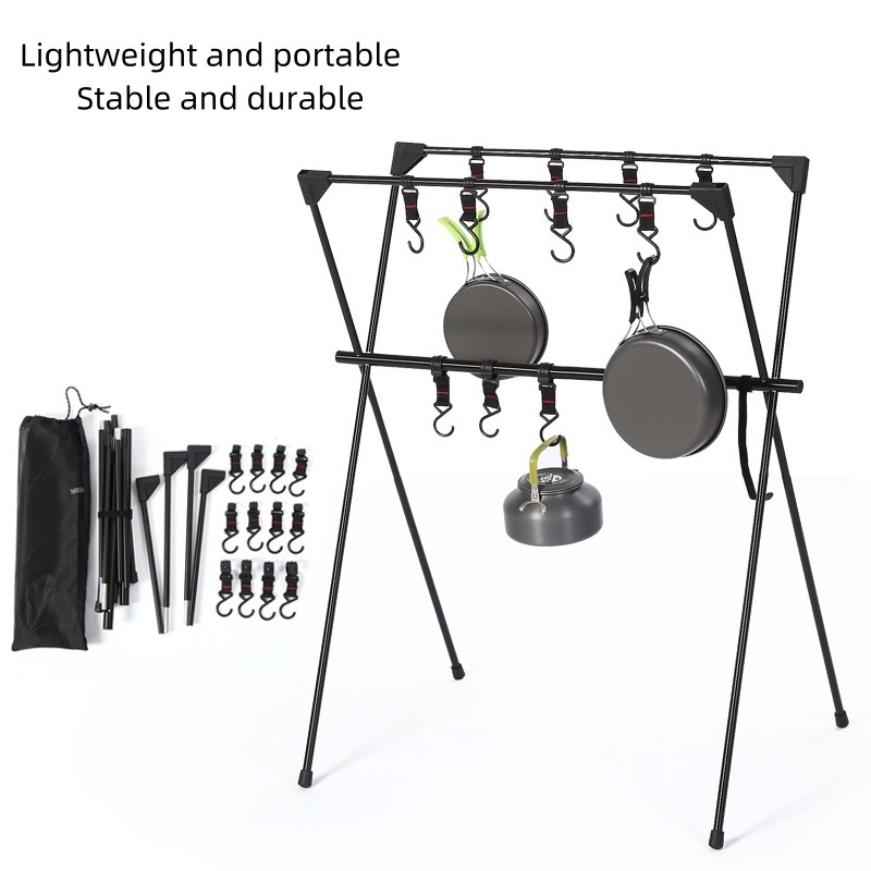 Outdoor camping storage rack picnic camping aluminum pole tripod clothes hanger storage