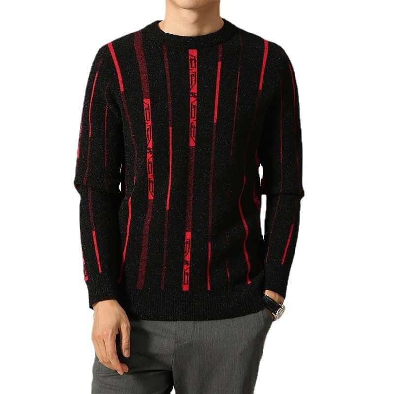 Quality Striped Cashmere Men's Sweaters o-neck Long Sleeve Casual Slim Knitted Pullovers For Men Fall Winter Outfits