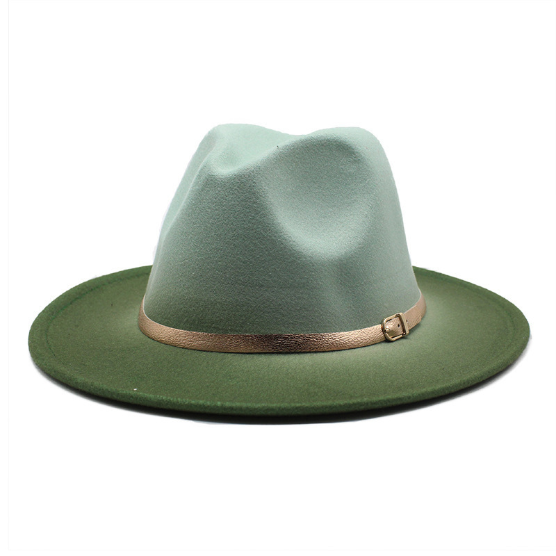 Fashion Ladies Wholesale Spring Gradient Tie Dye Jewish Wide Brim Solid Pink And Green Felt Hat New Fedora Women Men Wool Hats