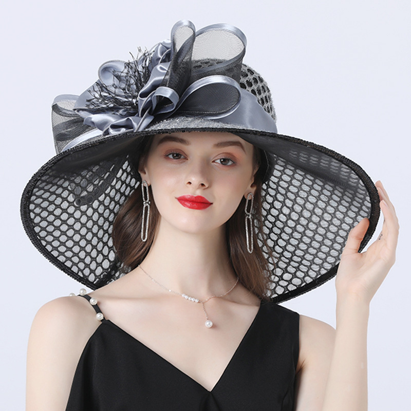 Wholesale Elegant Wedding Wide Brim Formal Church Derby Kentucky Ladies Women Bride Flower Party Organza Bucket Fedora Hat