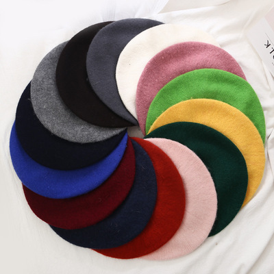 girls hat hats Women French Artist Warm Wool Winter Beanie berets Vintage Plain Beret Hats Solid Color Elegant Lady Winter Caps