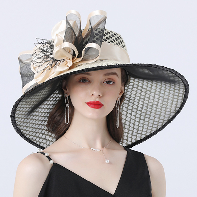 Wholesale Elegant Wedding Wide Brim Formal Church Derby Kentucky Ladies Women Bride Flower Party Organza Bucket Fedora Hat