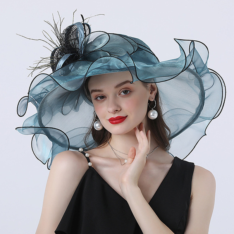 Elegant Western Style Wide Brim Bride Organza Fascinator Church Kentucky Derby Hat Floral Tea Flower Party Wedding Hats