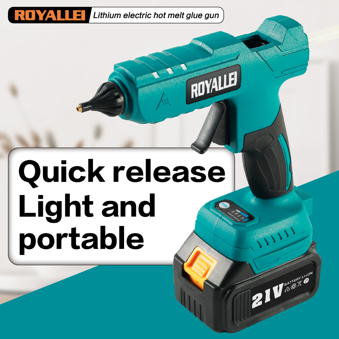 Mini Lightweight 21V Lithium Battery Portable Cordless Glue Gun with Glue Sticks Glue stick and 10in