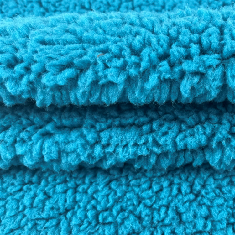 Blue color one side brushed sherpa fleece fabric for blanket