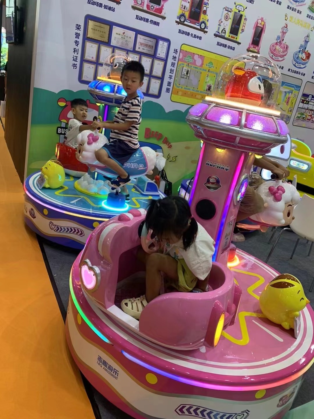 Customized Alpha Q Amusement Park Equipment Merry Go Around Kiddie Rides Gaming Machine Coin Operated Kids Carousel For Sale