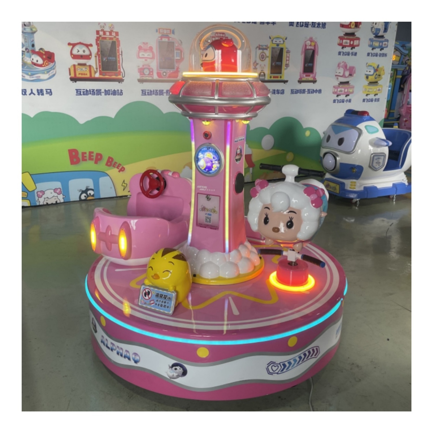 Customized Alpha Q Amusement Park Equipment Merry Go Around Kiddie Rides Gaming Machine Coin Operated Kids Carousel For Sale