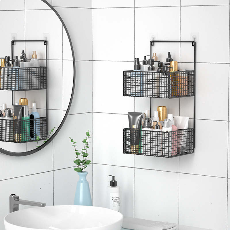 white black metal 2 tier square wall mounted estante de bano bathroom shelf no drill storage rack shelves organizer toilet