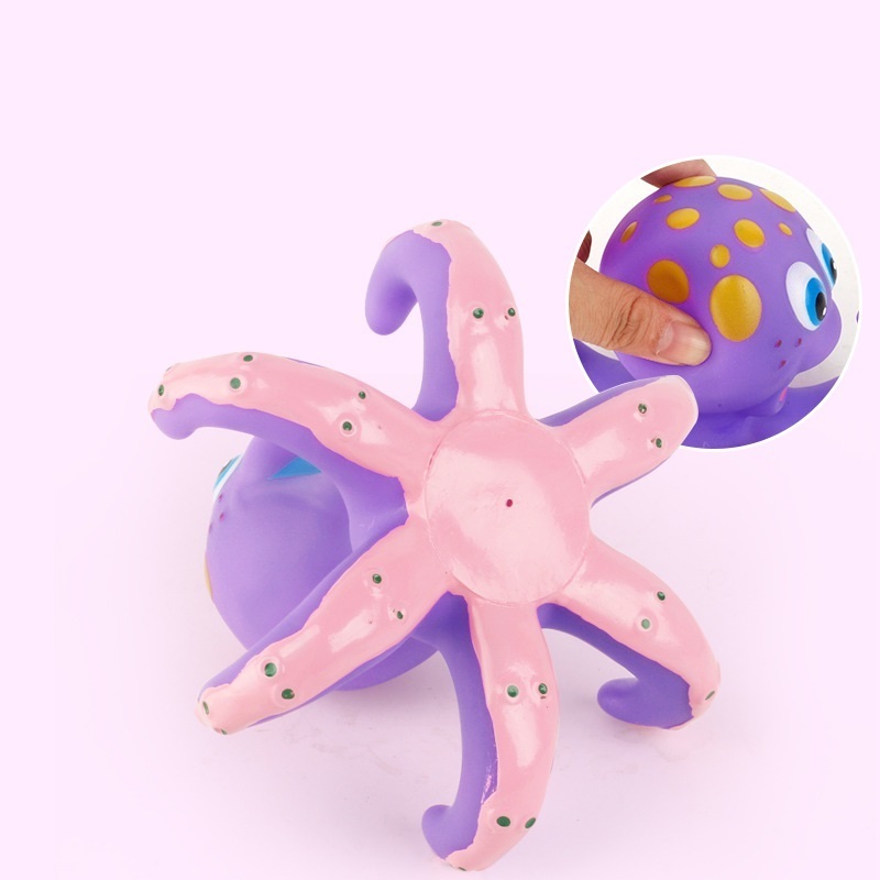 Zhiqu Toy Wholesale Rubber Octopus Bathing Shower Toys Floating Purple Octopus with 5 Hoopla Rings Interactive Bath Toy