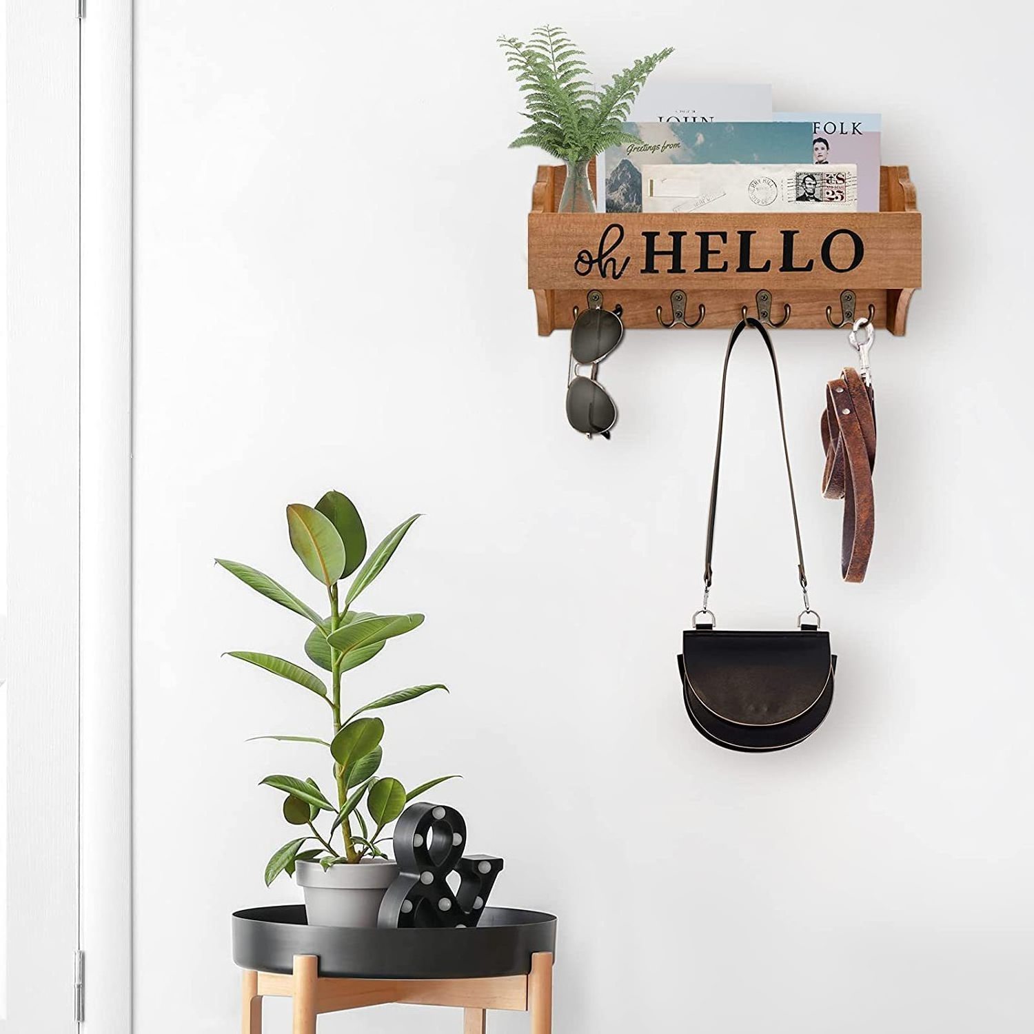 Wooden shelf hooks creative living room cosmetic storage organization wall wooden decorative wall key