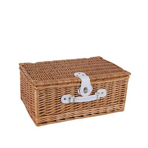 Time-limited Promotion Rattan Wicker Willow wholesale customize rectangle Picnic Basket hamper set 4 with mat blanket