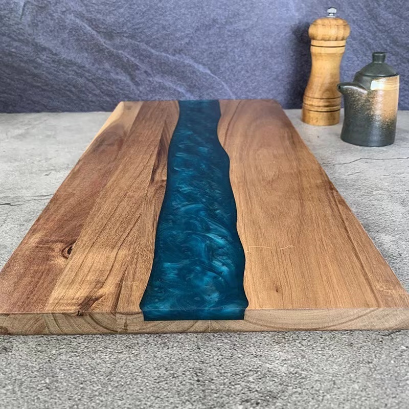 Custom Factory Direct Sale Wooden Acacia Resin cutting board Customized river chopping board