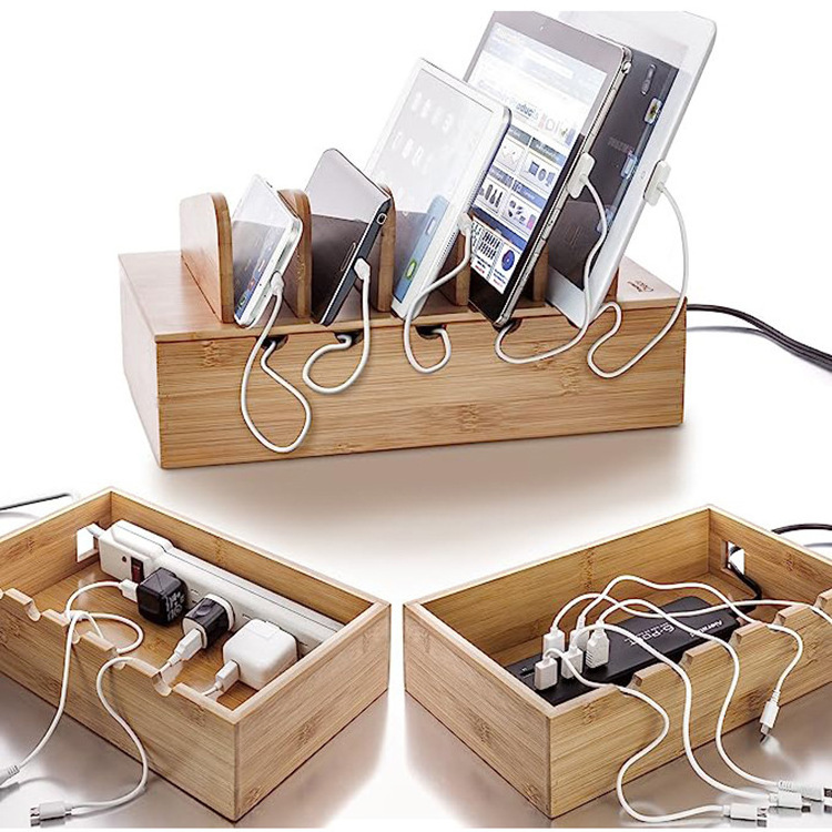 Bamboo Storage Box With Lid Suitable For Storing Chargers Power Strips And As a Digital Gift