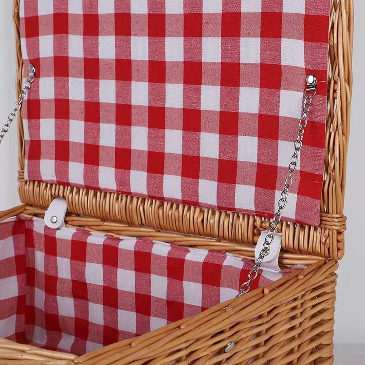 Time-limited Promotion Rattan Wicker Willow wholesale customize rectangle Picnic Basket hamper set 4 with mat blanket