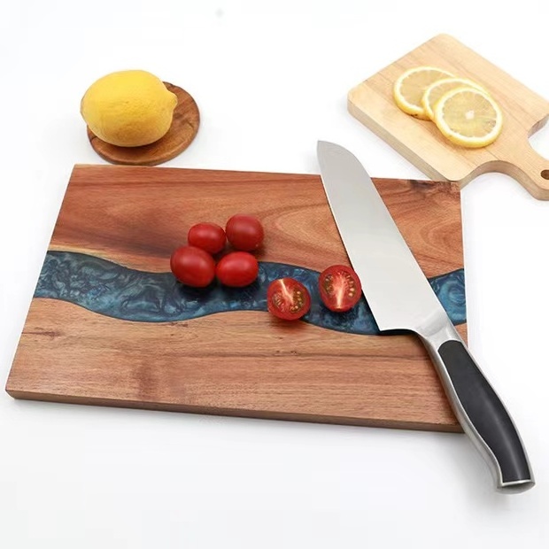 Custom Factory Direct Sale Wooden Acacia Resin cutting board Customized river chopping board