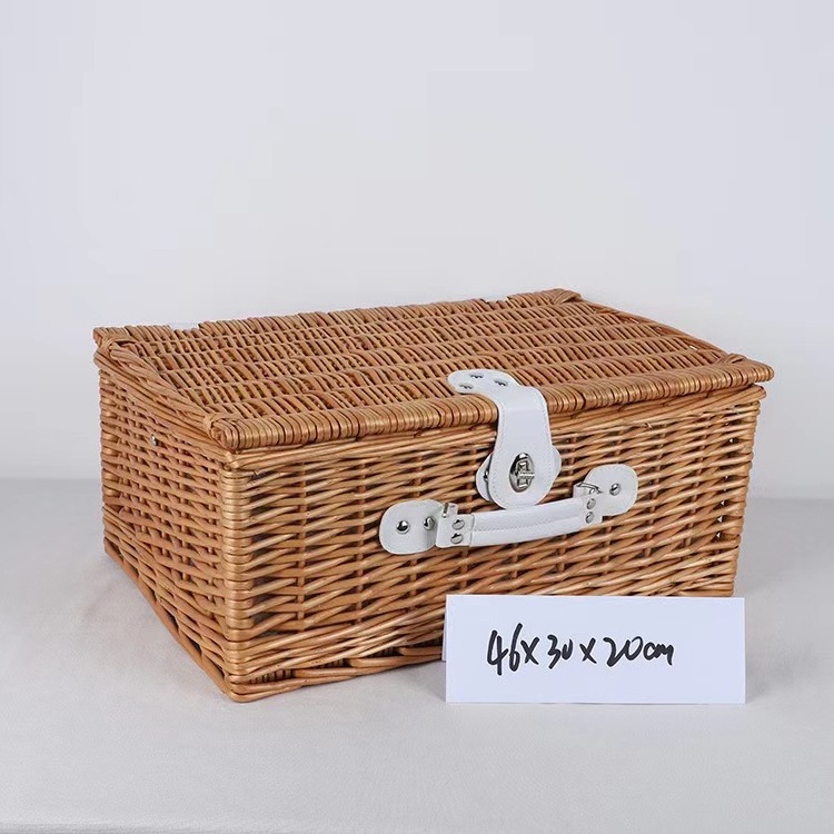 Time-limited Promotion Rattan Wicker Willow wholesale customize rectangle Picnic Basket hamper set 4 with mat blanket